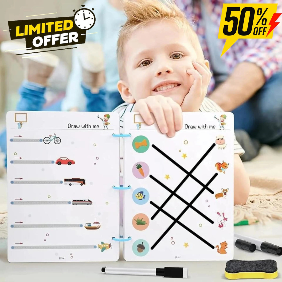 Reusable Tracing Work Book 64 Pages With ( 2 Markers & Duster Attcahed) (Premium Quality) GOODBABYPAKISTAN